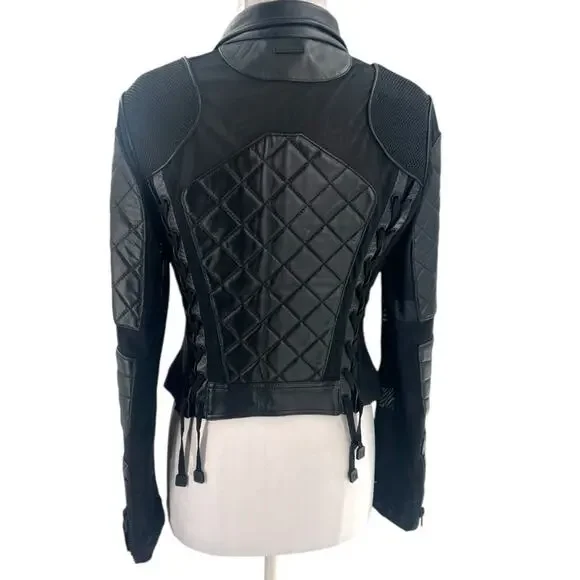 Blanc Noir Classic Leather Mesh Moto Jacket Black sz M